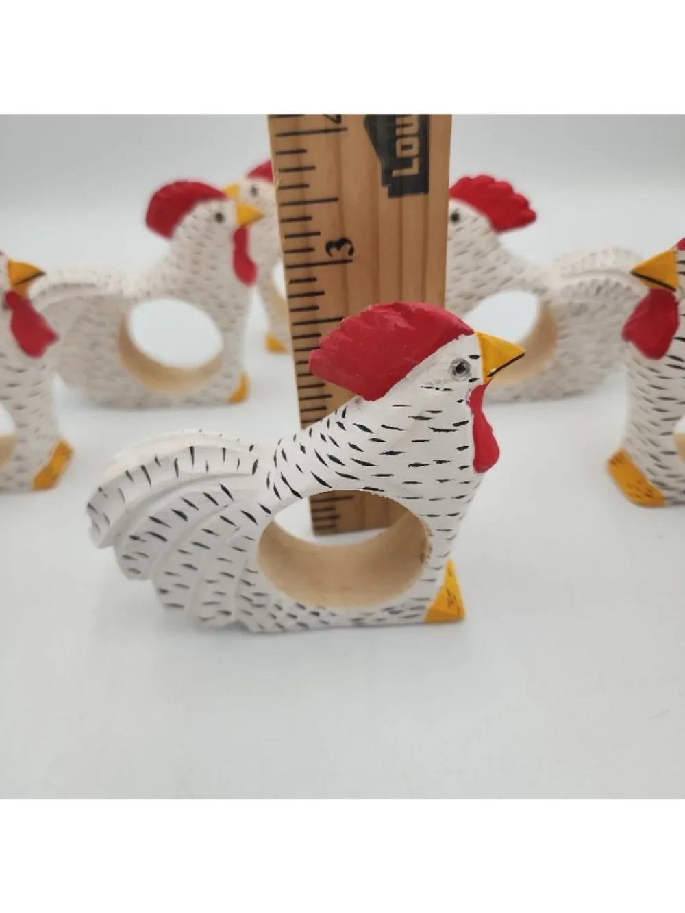 Set of 8 Wooden Rooster Chicken Napkin Rings Holders Farmhouse